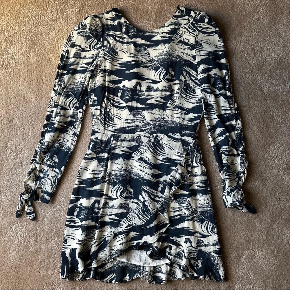 Reformation Blue and White Long Sleeve Dress